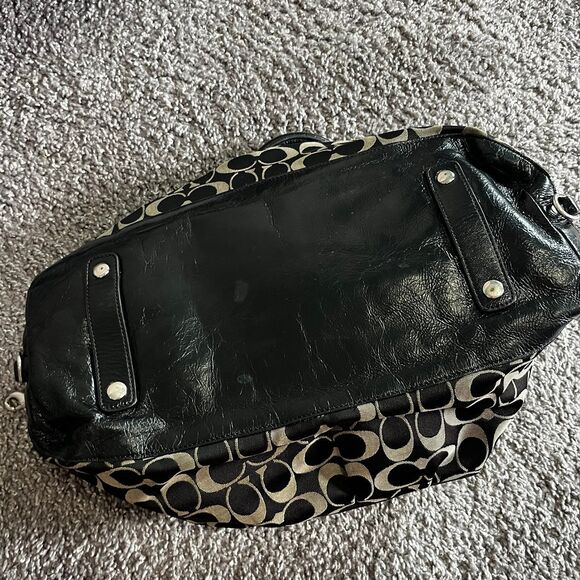 Coach Ashley Signature Logo Satchel Handbag Purse F15440 Black Leather Sateen - Picture 6 of 11